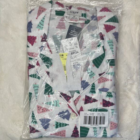 J. Crew Long Sleeve Flannel Holiday Print Pajama Sleep SET Size MP White Multi - Picture 2 of 12
